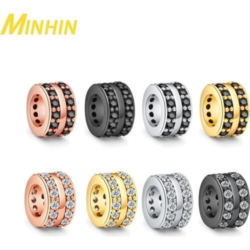 MINHIN 3Pcs Micro Pave CZ Zircon Charms Spacer Beads DIY Metal Bead Brass for Men Jewelry Bracelet Wholesale