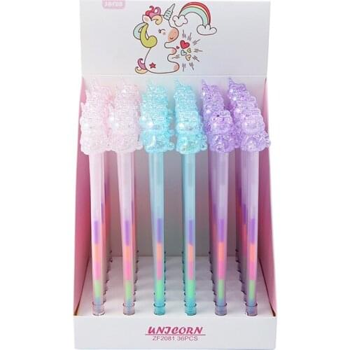 36 pcs/lot Crystal Unicorn Colorful Ink Gel Pen Cute Office Stationery School Water Gel Ink Pen Signature Pen escolar