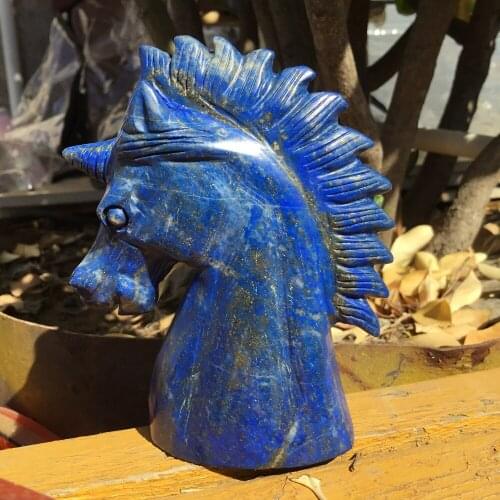 4 inch Natural Rock crystal figurine polished hand carved Lapis Lazuli stone unicorn statue