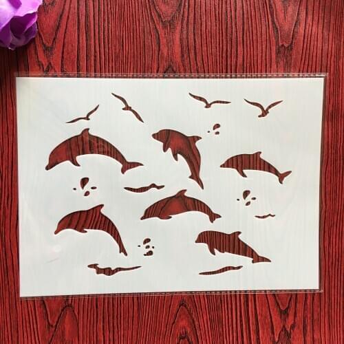 A4 29 * 21cm Animal dolphin DIY Stencils Wall Painting Scrapbook Coloring Embossing Album Decorative Paper Card Template