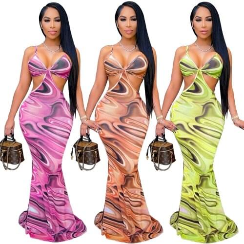 Adogirl Spaghetti Strap Sleeveless Summer Bodycon Dress Women Sexy Backless V Neck Party Dress Long Hollow Out Maxi Dress