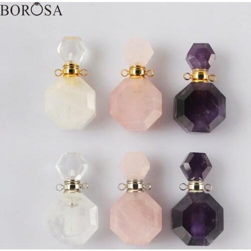 BOROSA Natural Stone Perfume Bottle Diffuser for Necklace White Quartz Perfume Bottle Diffuser Pendant Necklace Making WX1829