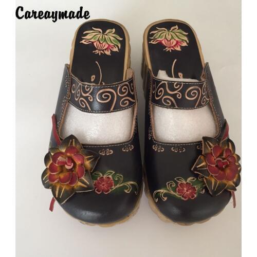 Careaymade-Folk style Head layer cowhide pure handmade Carved shoes,the retro art mori girl shoes,Womens casual Sandals1510-3