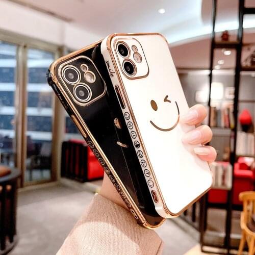 Plating Smiley Candy Color Phone Case For iPhone 11 12 Pro Max 7 8 Plus X XR XS Max Glossy Square Frame Soft Back Cover Coque