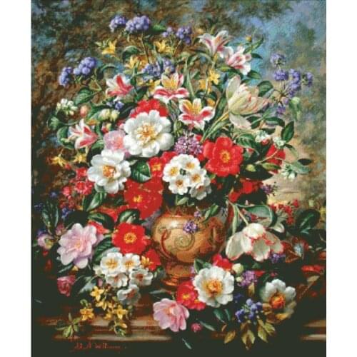 Colorful blooms cross stitch package big bloom 18ct 14ct 11ct cloth cotton thread embroidery DIY handmade needlework