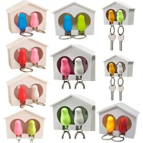 Decorative Hooks Key Holder Double Bird Nest Sparrow House Key Ring Wall Mounted Hanger Bird Whistle Storage Rack For Key Chain