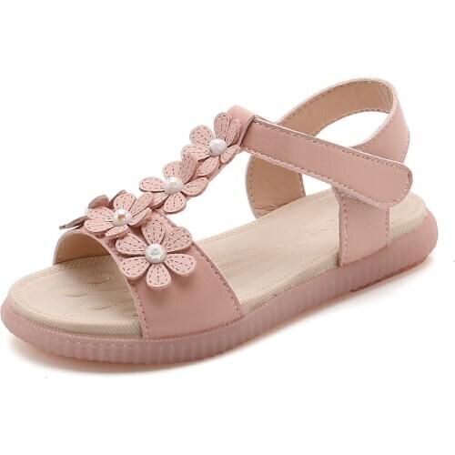 Fashion Summer Flowers Leather Sandals Children Princess Girls Flats Big Kids Light Beach Shoes 4 5 6 7 8 9 10 11 12 13 Years