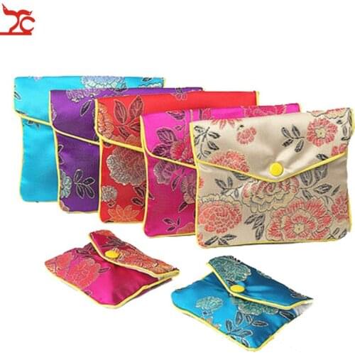 Chinese Brocade Handmade Silk Embroidery Padded Zipper Small Jewelry Gift Storage Pouch Bag Snap Case Satin Coin Purse