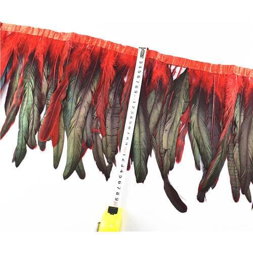 1meter red Rooster cock tail feather ribbon Trim Cloth Sideband25-30cm DIY feathers for carfts decor feathers for jewelry making