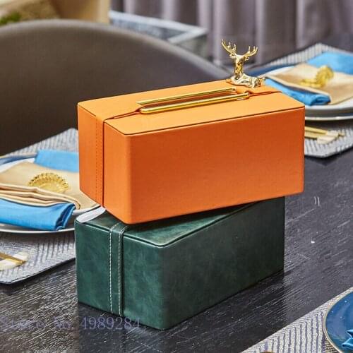 Creative Leather Tissue Box Metal Orange Paper Box Desktop Storage Organization Household Paper Towel Rack Home Decoration