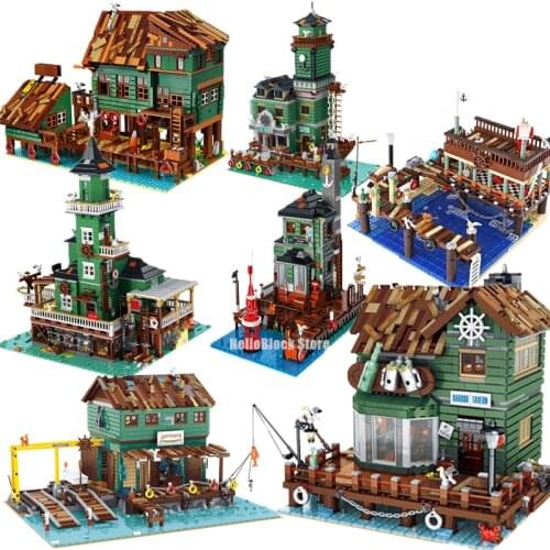 Ideas Creator Expert Street View The Old Fish Store House Pier Captain Wharf Shipyard Building Block Modular Brick Model Kid Toy