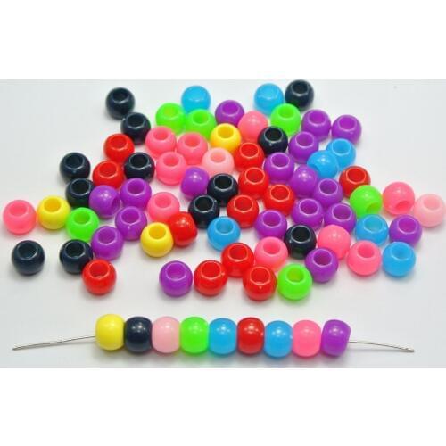 200 Mixed Color Acrylic Round Pony Beads 8X6mm for Kids Craft Kandi Bracelet