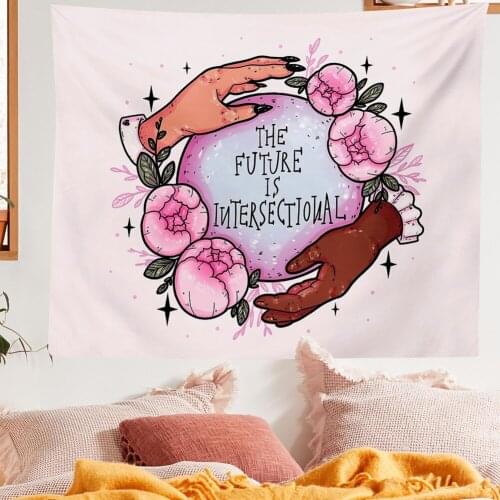 The Future Is Intersectional Pink Tapestry Wall Hanging Retro Vintage Boho Decoration Home Decor Magic Tarot Tapestry Wall Decor