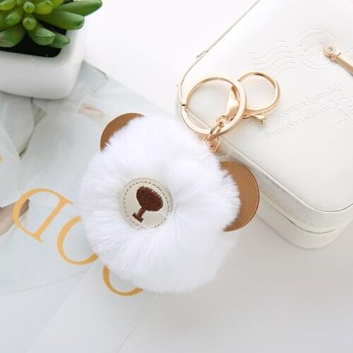 Fashion Fluffy Artificial Rabbit Fur Ball Bear Key Chains Leather Pompom Animal Key Ring for Women Jewelry Acessory EH134B