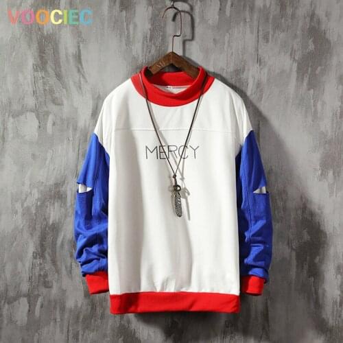 VOOCIEC 2020 New Japanese Streetwear Harajuku Hoodie Men Sweatshirts Male Hoodies Crewneck Sweatshirt Men Colorblock Patchwork