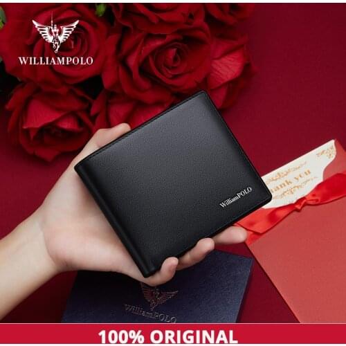 WILLIAMPOLO Purse For Men Card Holder Genuine Leather Mini Purse Casual Design Bifold Wallet Short Small Pouch Gift 211545