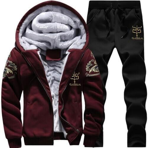 2020 Winter Thick Men Sports Suit Tracksuit Hooded Sportswear Zipper Cardigan Hoodies Set Casual Loose Sweatshirt Sweatpants