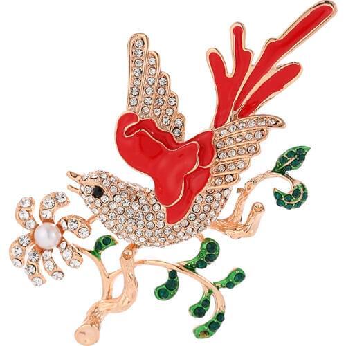 Festive Auspicious Bird Inlaid Crystal Male And Female Brooch Copper Gold Silver Autumn And Winter Pins Clothes Accessories