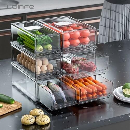 Transparent Acrylic Refrigerator Food Storage Box Compartment Fridge Fruit Vegetable Drawer Storage Bin Pantry Freezer Container