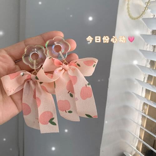 Earrings 2021 trend Peach big bow genshin impact silver needle stud earrings, elegant and feminine earrings, womens jewelry