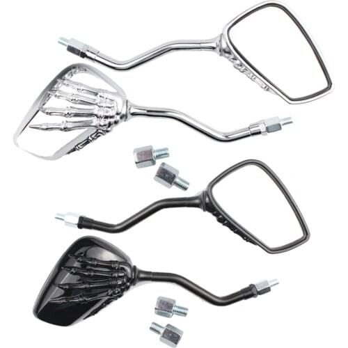 Skeleton Hand Motorcycle Rearview Side Mirrors 10mm 8mm Thread Universal 1 Pair Black Silver Rear for Motorbike Accessories