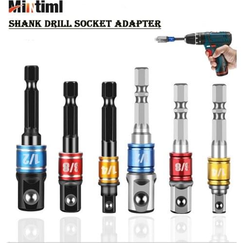 Shank Drill Socket Adapter for Impact Driver with Hex Shank to Square Socket Drill Bits Bar Extension Set 1/4" 3/8" 1/2 Bit Set