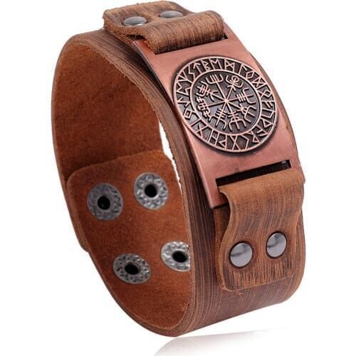 Jessingshow Vintage Men Genuine Leather Bracelet Viking Compass Nordic Runes Odin Symbol Wrap Bangles Jewelry Accessories Gift