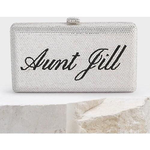 2021 Top Quality Letter Silver Full Diamond Wedding Purse Bridal Crystal Clutch Elegant Small Phone Bag Fashion Ladies ChainBags
