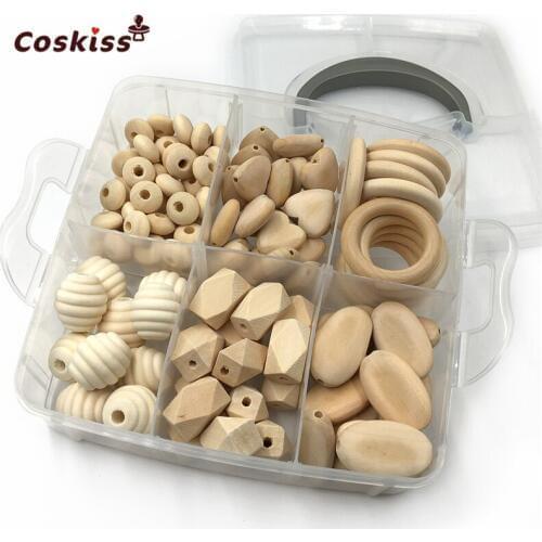 DIY Nursing Jewelry Combination Package Blending Wood Hearts Spiral Beads Oblong Geometric Wood Beads Rectangle Oval Flat Chips