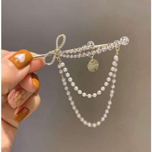 2021 The New Dual Purpose Rhinestone Bow Tie Word Clip Tassel Bangs Clip Fairy Side Hairpin Brooch Duckbill Clip