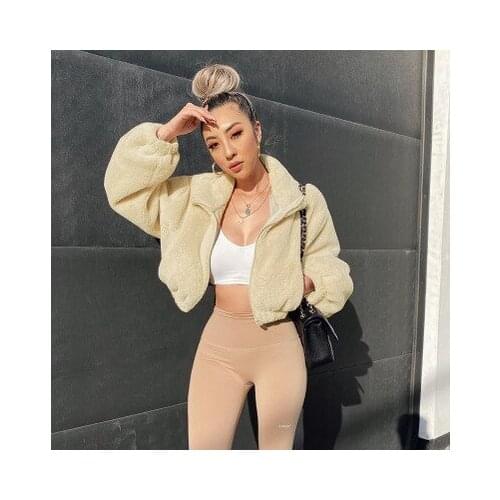 Womans Short Coat 2021 Lamb Wool Zipper Cropped Jacket Autumn Winter Ladies Fashion Keep arm Streetwear Outfits Fake Fur Coat