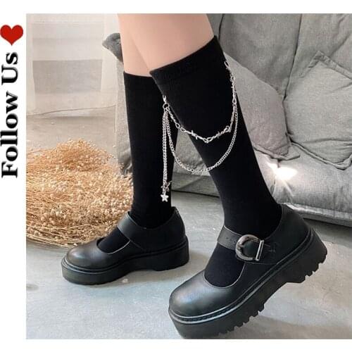 Gothic Dark Punk Chain Woman Socks 2021 Korea Harajuku Cotton Black Girl Pile Socks Sexy Lingerie Lolita Womens Stockings
