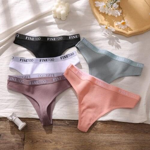 FINETOO women`s underwear letter belt sexy sports thong low waist cotton Ladies lingerie teen girls seamless cotton panties M-XL