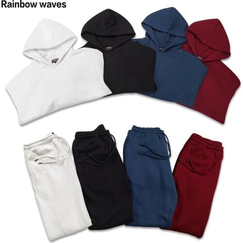 Rainbowwaves Solid Cotton Hooded Sweatshirts Hoodies Track Pants Joggers Women Tracksuits Two Piece Sets Sweatpants Sweatsuits