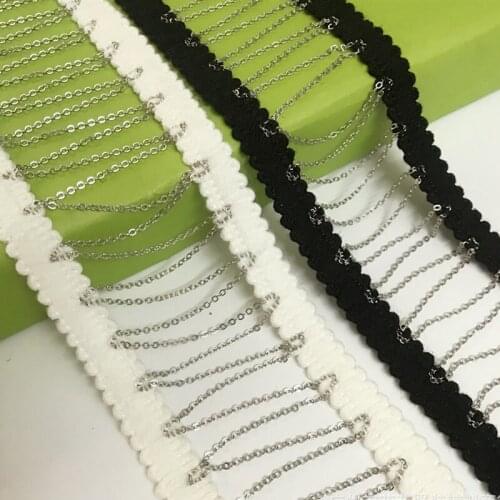 1Yard Silver Fringe Chain Black White Cotton Embroidered Ribbon Lace Trim Fabric Handmade DIY Sewing Supplies Craft Decoration