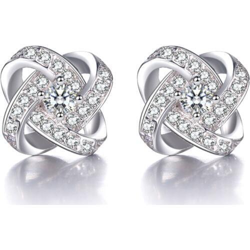 100% 925 sterling silver fashion shiny crystal flower ladies`stud earrings jewelry Anti allergy women female drop shipping