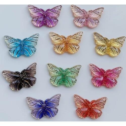 15PCS 15*23MM Crystal Rhinestone flat back 1 hole beautiful butterfly scissors thin clothing decals DIY pendant handicrafts