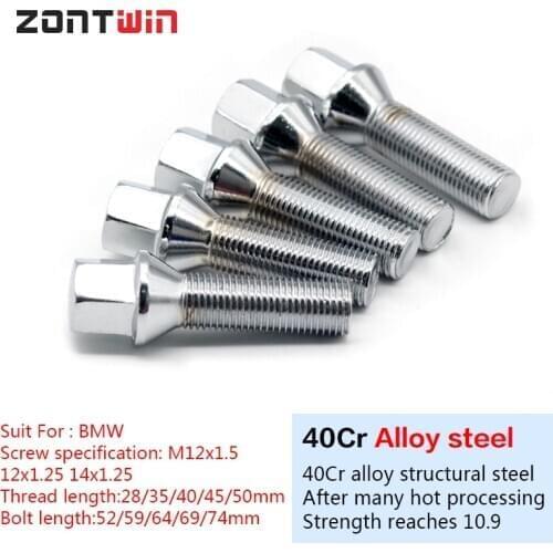 5/10/20Pieces Car Alloy Wheel Nuts Bolts Screws E90/92/93 E46 3 5 6 7series Lengthen 28/35/40/45/50mm M12x1.5 12x1.25 14x1.25