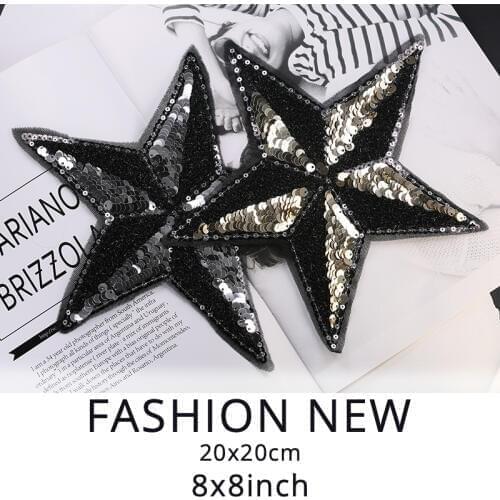 20x20cm Large Sequin Embroidered Star Patch Appliqu for Clothing Sweater Badges Jacket Sewing Patches Big Stickers on Clothes