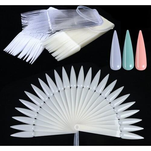 24pcs Clear Nature White False Nail Tips Display Sample UV Gel Polish Practice Fan Board Nail Art Tool Manicure SA1503-1