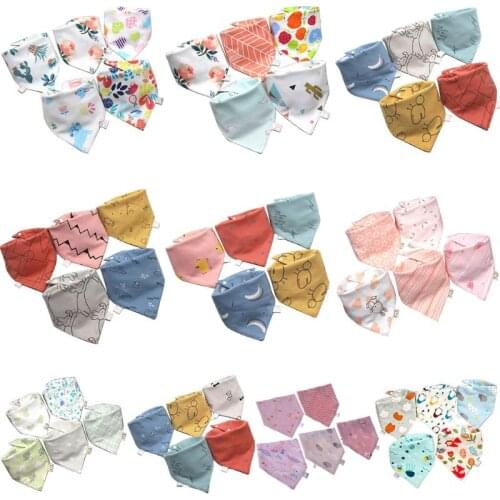5 Pcs/Pack Baby Feeding Bibs Kid Cotton Towel Bandana Saliva Triangle Dribble Infant Scarf