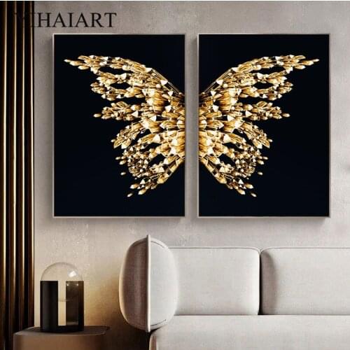 Nordic Geometric Abstract Canvas Poster Golden Butterfly Painting Minimalist Wall Art Print Modern Picture for Home Living Room