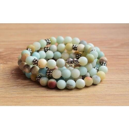 108 mala beads Amazonite Bracelet elephant mala bracelets Laps Bracelets Amazonite healing meditation Yoga prayer bead bracelet