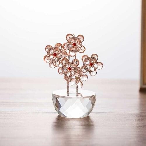Crystal Plum Flower Figurines Glass Paperweight Unfading Bouquet Sculpture Fengshui Craft Home Decor Fairy Miniature Garden New