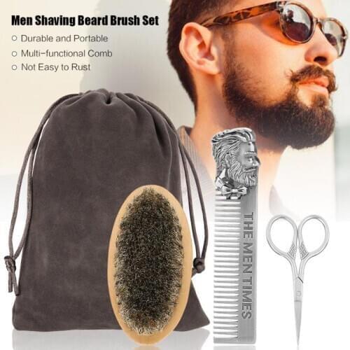Men Beard Oil Kit Stainless Steel Beard Brush Comb Shaving Set Grooming & Trimming Kit Male Beard Care Set with Cloth Bag