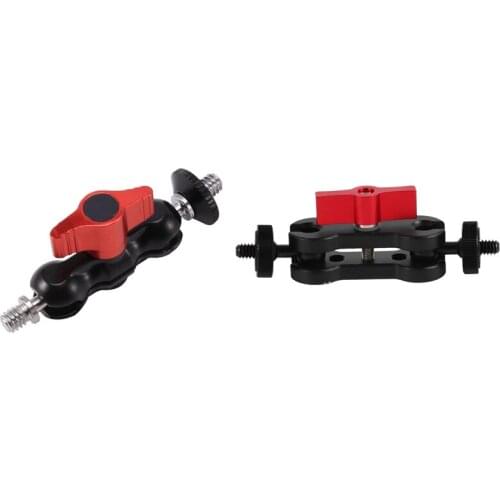 Dual Ball Head Hot Shoe 1/4Inch Tripod Magic Arm Mount Adapter & Magic 1/4 Inch Clamp Double Ball Head Arm Mount Adapter