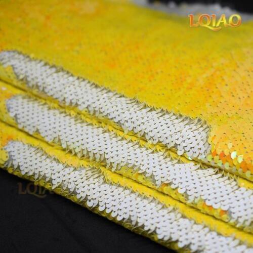 Neon Green/Neon Pink Mermaid Fish Scale Reversible Sequin Fabric Embroidered Stretch Spandex Sequin Fabric for Wedding Dress DIY