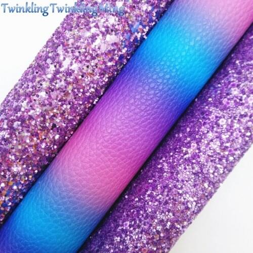 Purple Glitter Fabirc, Faux Leather Fabric, Rainbow Litchi Faux Leather Fabric Sheets For Bow A4 8"x11"Twinkling Ming XM466