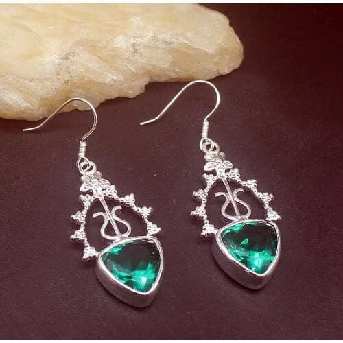 Gemstonefactory Big Promotion Single 925 Silver Triangle Green Topaz Dangle Drop Earrings Jewelry for Women Mom 20213749