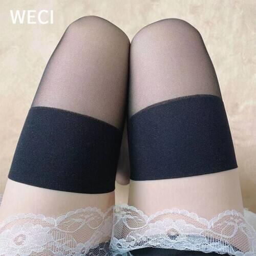 WECI Black White Thigh High Socks Girl Over Knee The Long Compression Socks Nylons Stay Hold Up Women Stockings Ladies Red Sexy